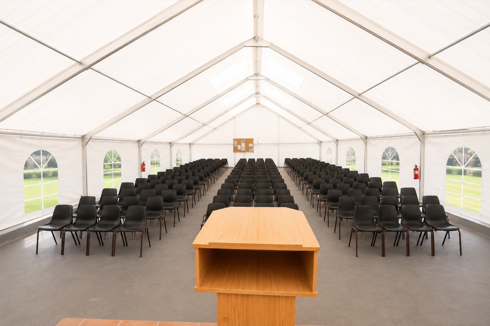 Framed marquee interior dressed for a function